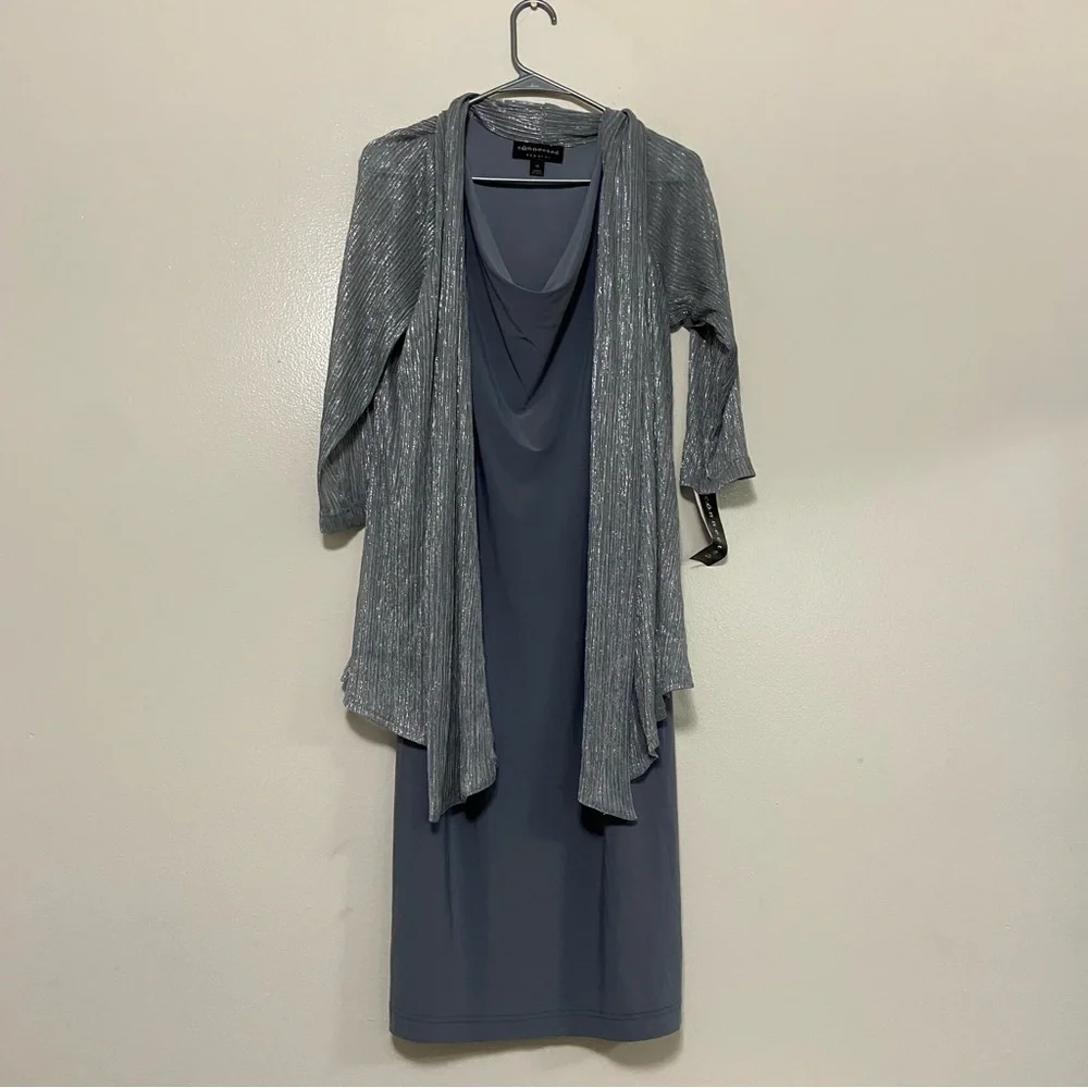 Sleeveless Drape Front Evening Dress - Slate Blue